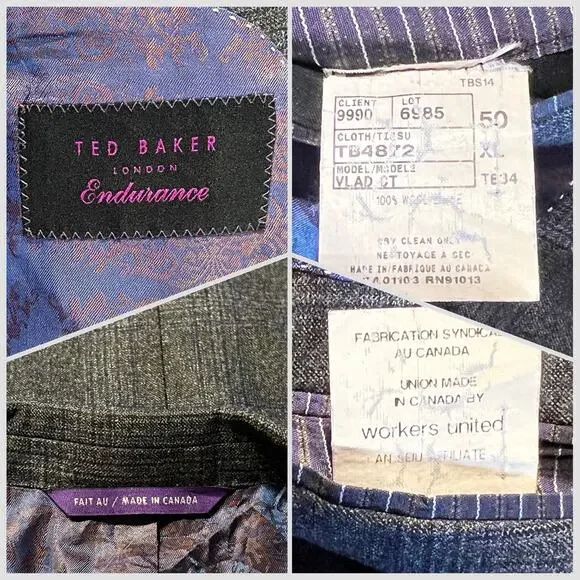 Ted Baker 50XL 42x31 Charcoal Gray Purple Plaid Flannel Men's Designer Suit - Picture 16 of 16